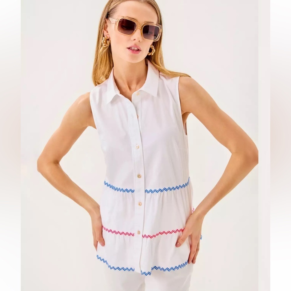 New Breah Sleeveless Button Down Shirt Size 16 Top White